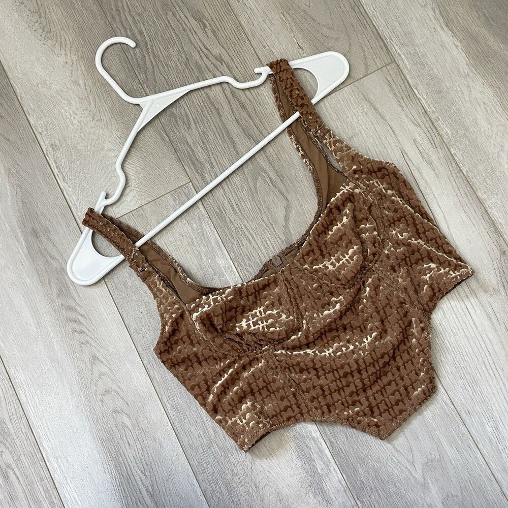 Skims Velvet Corset Tank Top logo crop womens Brown (medium) going out party